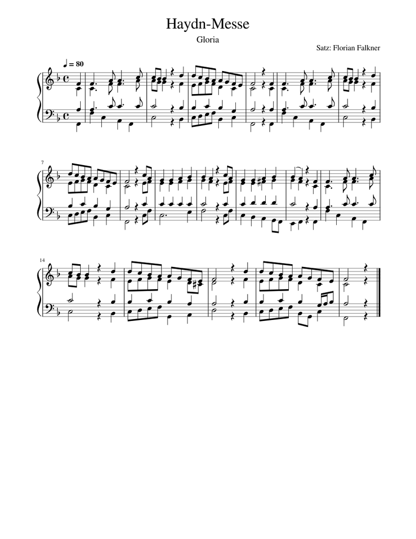 Haydn Messe Gloria Sheet Music For Organ Choral