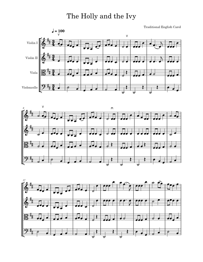 The Holly and the Ivy SQ Sheet music for Violin, Viola, Cello (String ...