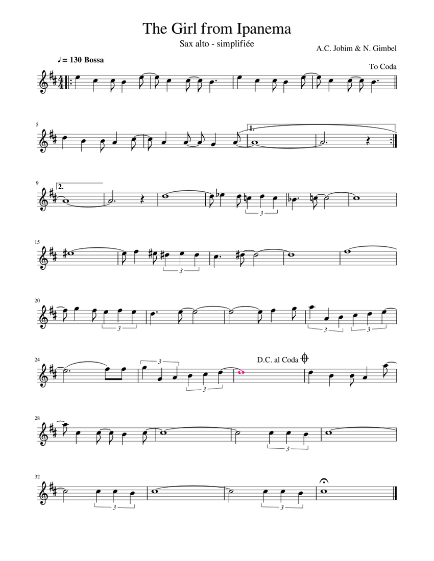 The Girl from Ipanema Sheet music for Saxophone alto (Solo)