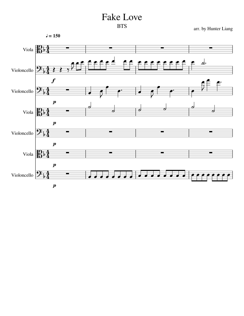 Fake Love Sheet music for Viola, Cello (String Ensemble) | Musescore.com