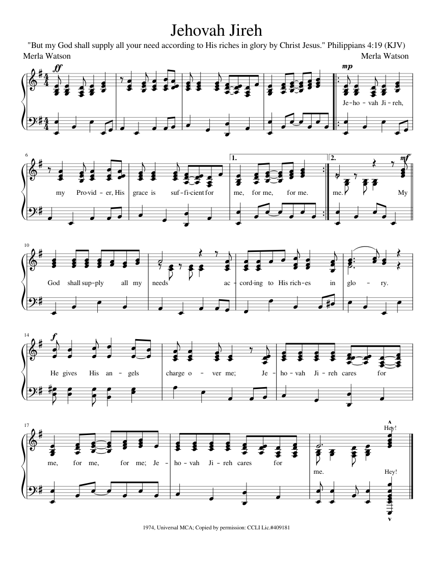 Jehovah Jireh Sheet music for Piano (Solo) | Musescore.com