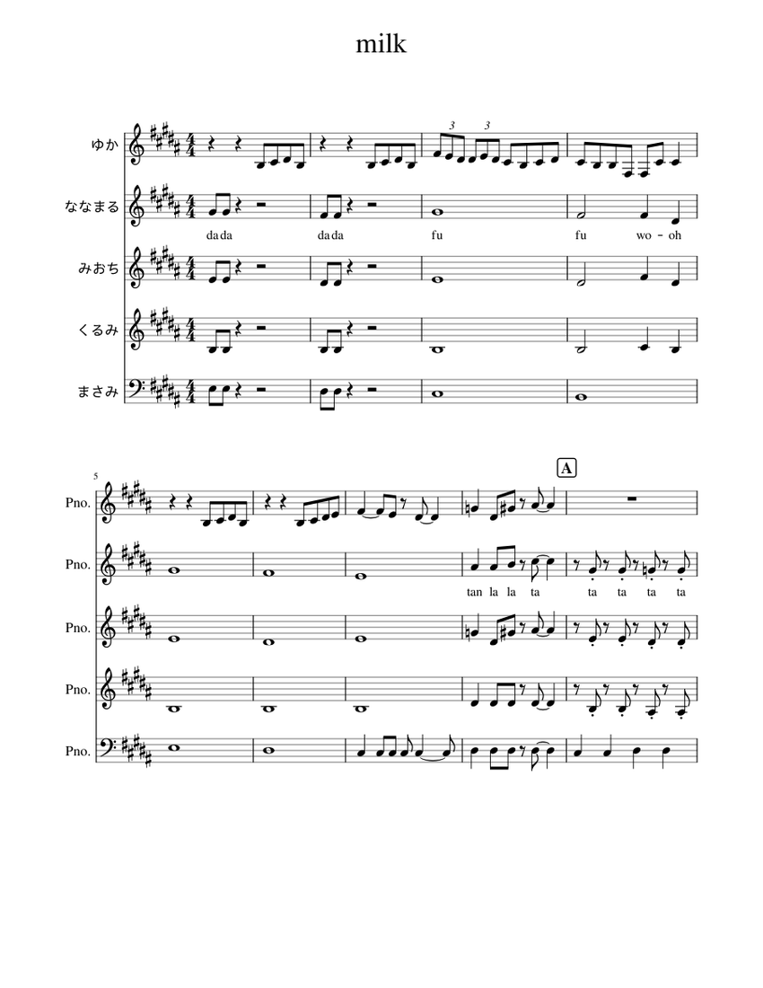 milk Sheet music for Piano (Mixed Quintet) | Musescore.com
