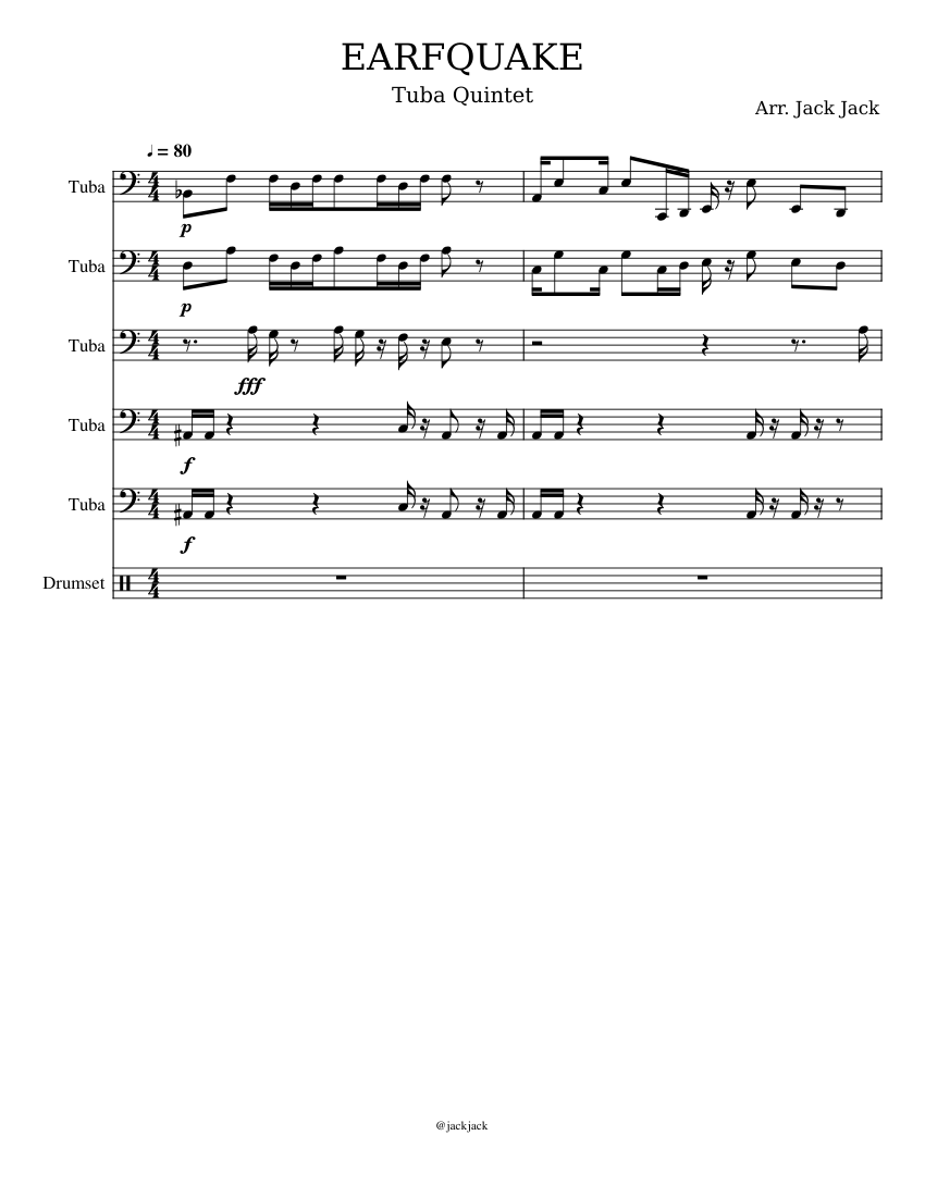 EARFQUAKE Tuba Quintet - piano tutorial