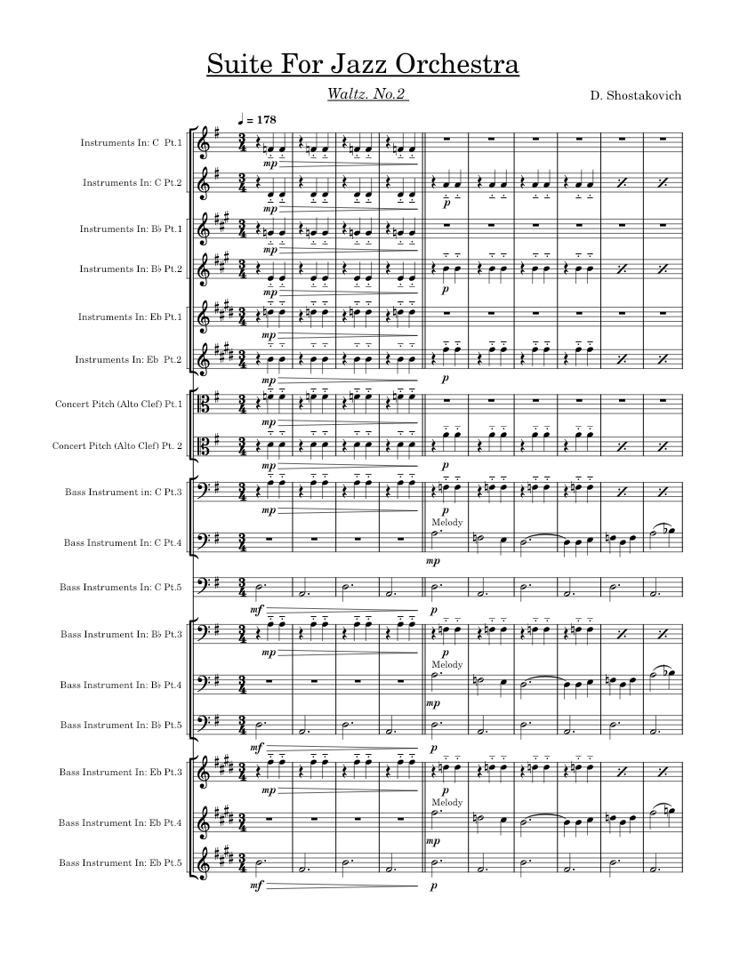 Jazz Suite No. 2: II. Lyric Waltz – Dmitri Shostakovich Sheet music for  Tuba, Flute, Clarinet in b-flat, Bassoon & more instruments (Mixed  Ensemble)
