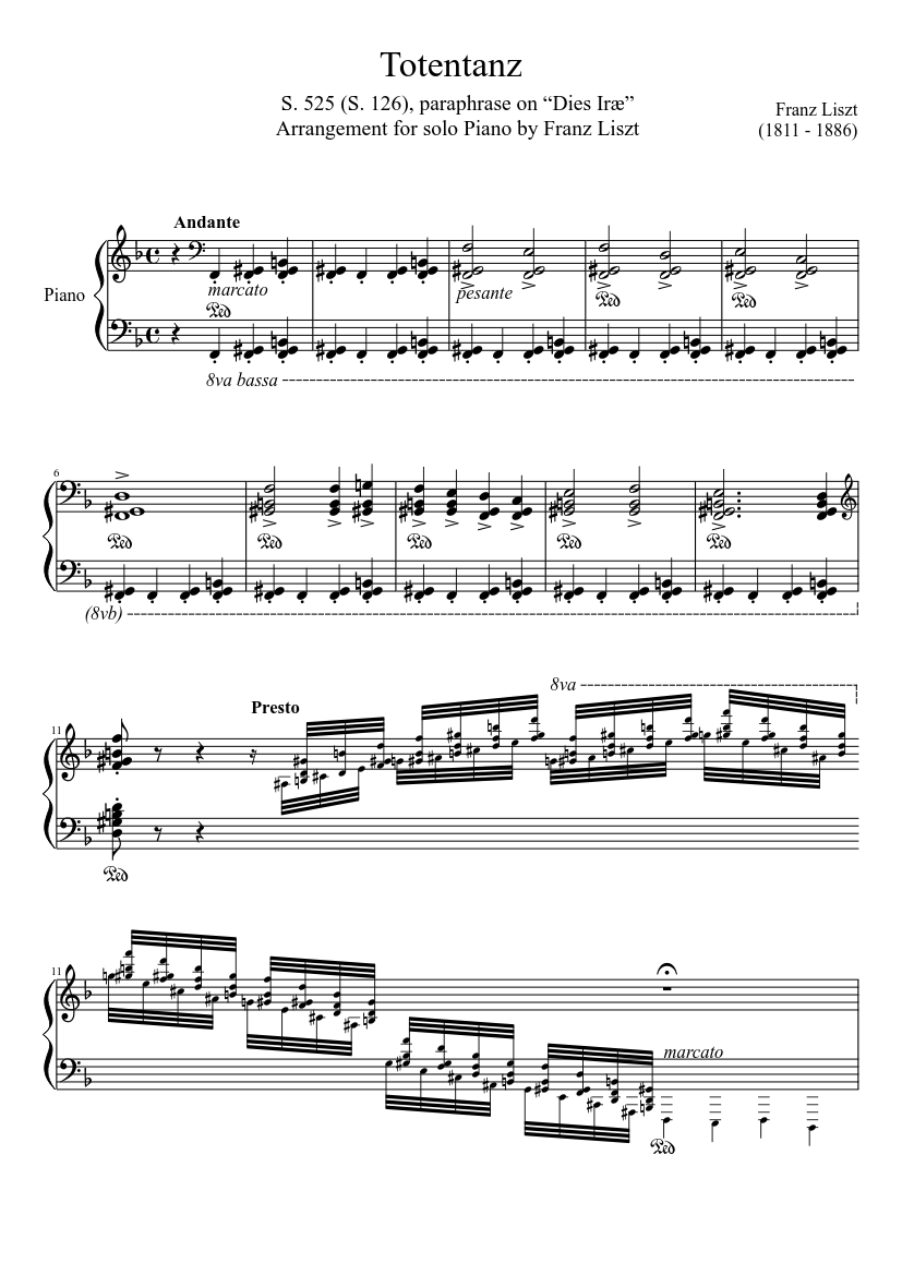 Totentanz, S. 525 Sheet music for Piano (Solo) | Musescore.com