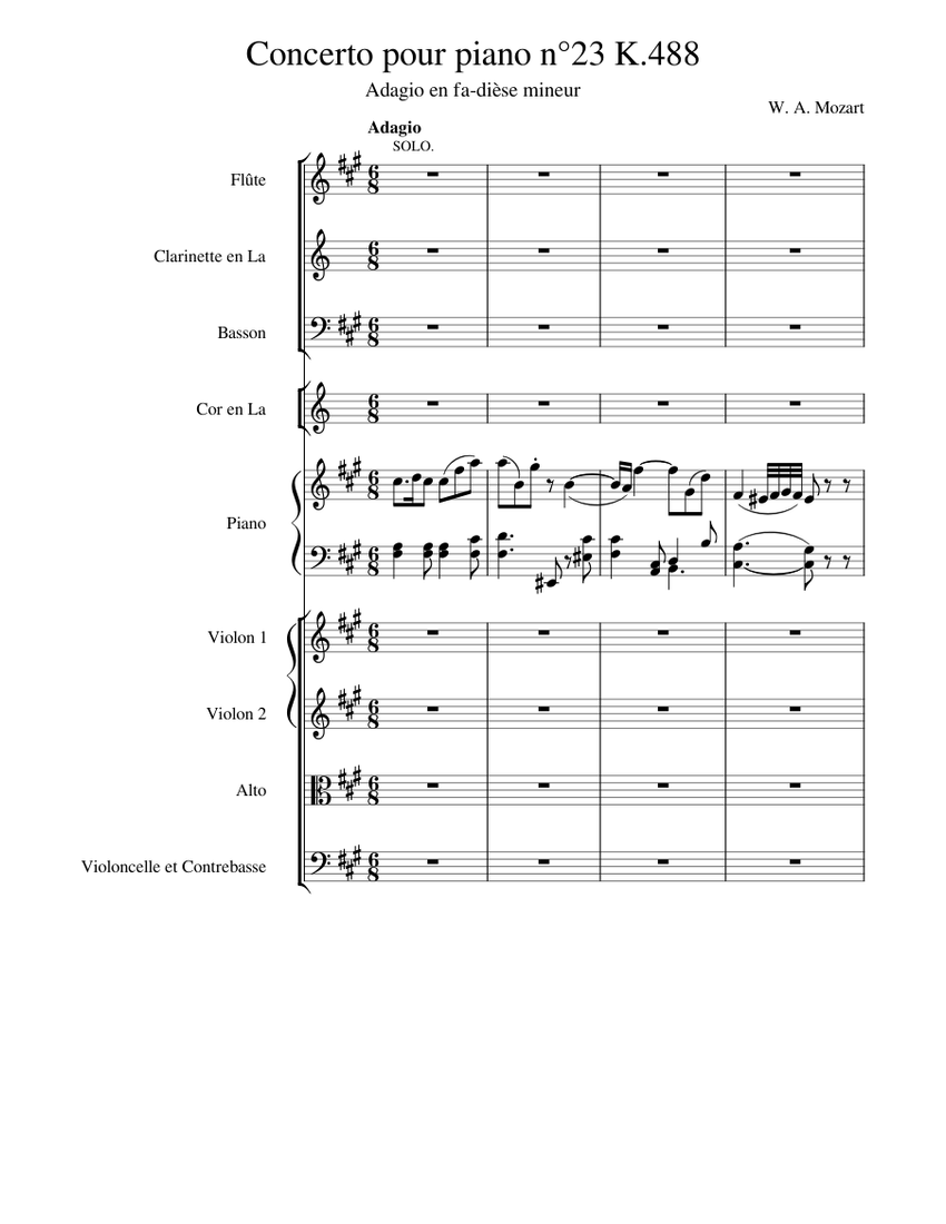 Mozart - Concerto pour piano n° 23 - adagio Sheet music for Piano, Flute,  Bassoon, Violin & more instruments (Chamber Orchestra) | Musescore.com