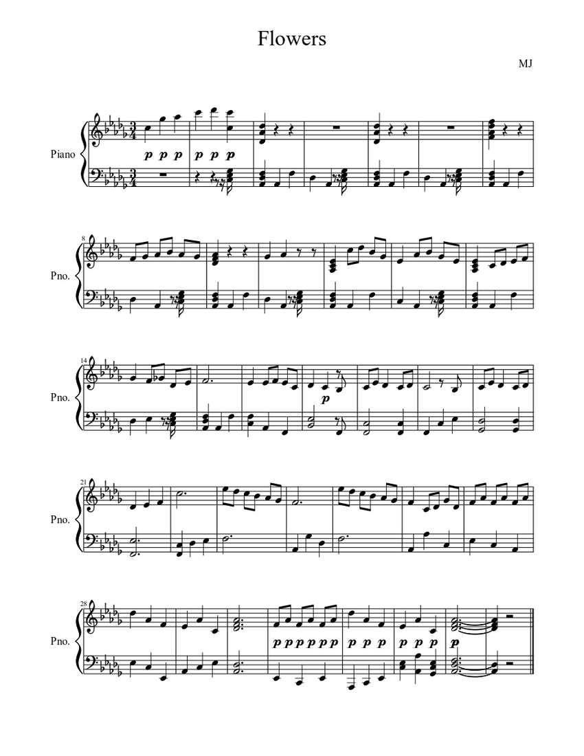 Flowers... Sheet music for Piano (Solo) | Musescore.com