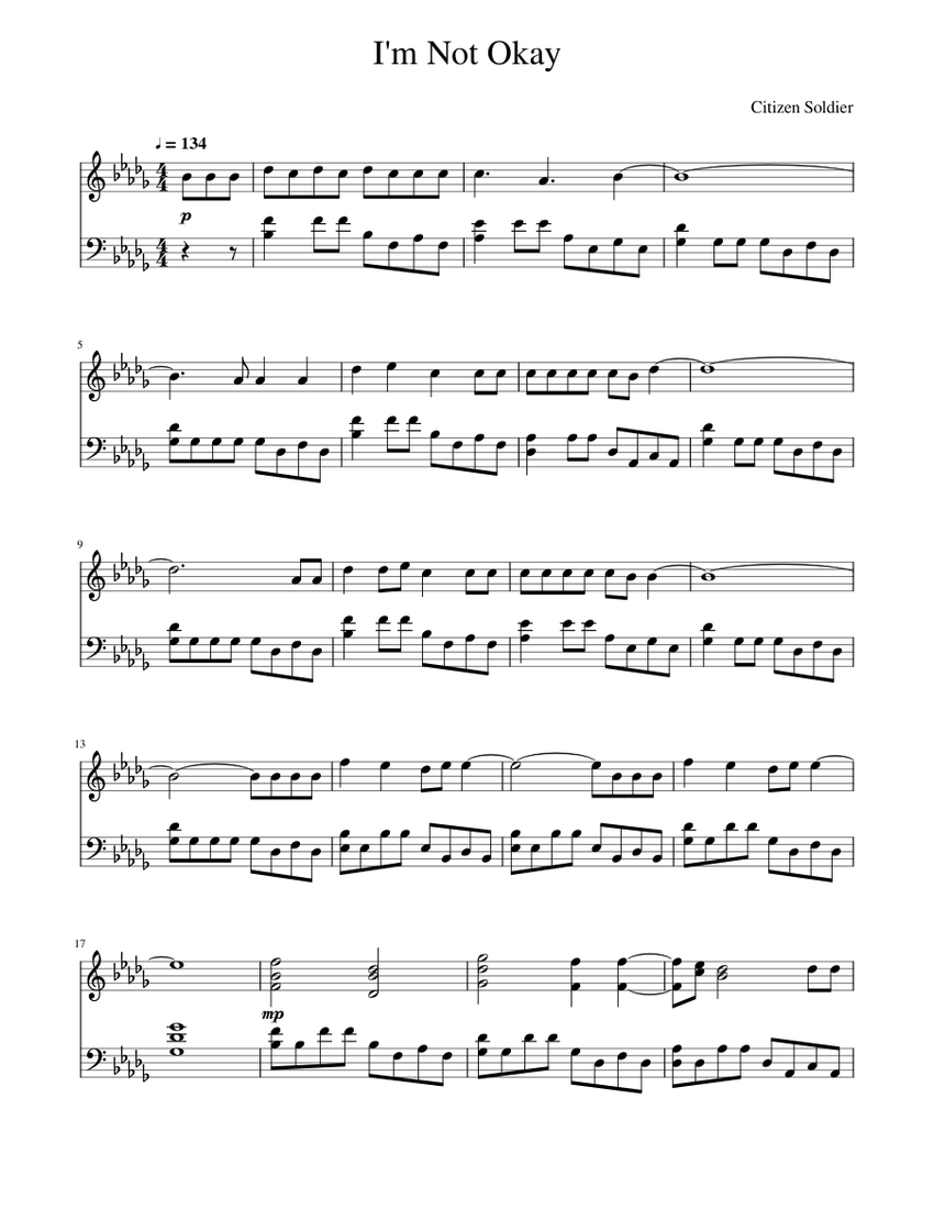 I'm Not Okay - Citizen Soldier Sheet music for Piano (Solo) | Musescore.com
