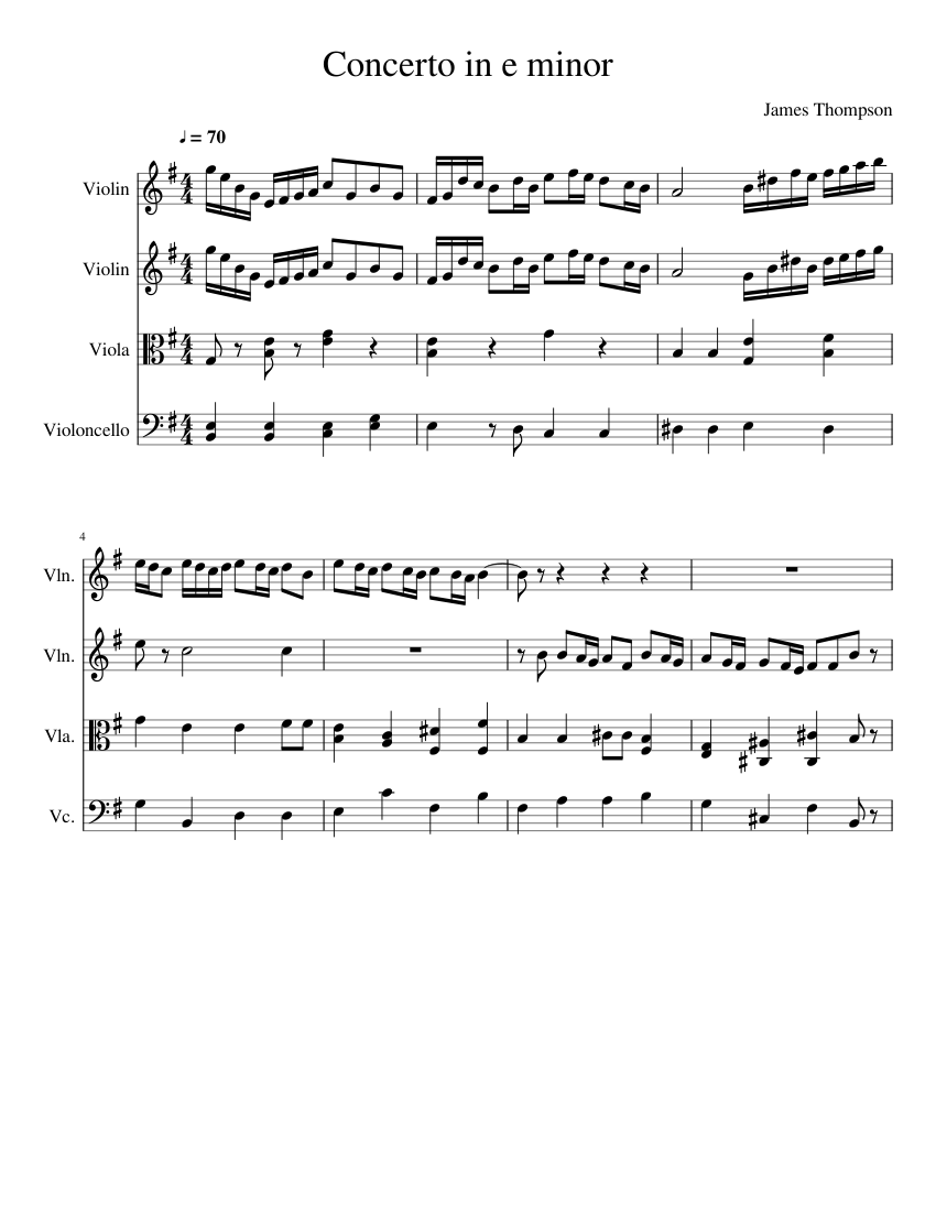 Concerto in e minor Sheet music for Violin, Viola, Cello (String ...