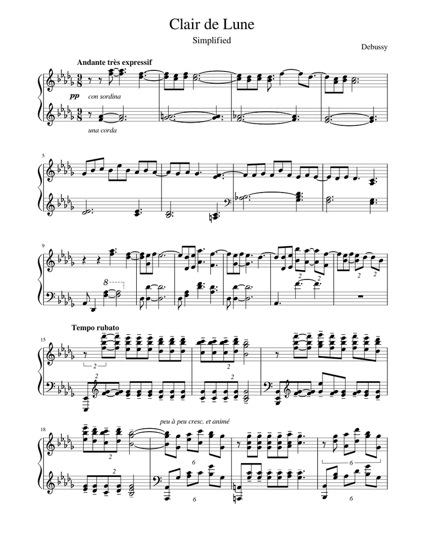 Clair de Lune (simplified) Sheet music for Piano (Solo) | Musescore.com