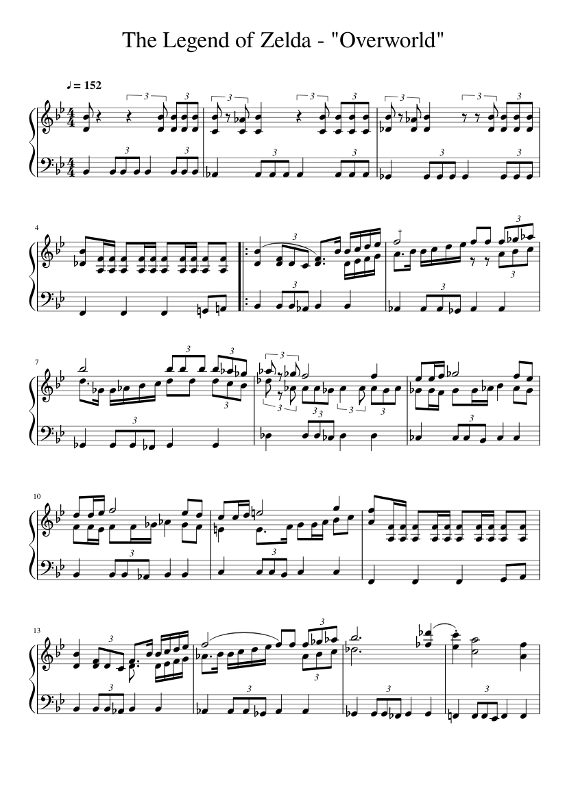 The Legend of Zelda - "Overworld" (Zelda Main Theme) Sheet music for Piano  (Solo) | Musescore.com