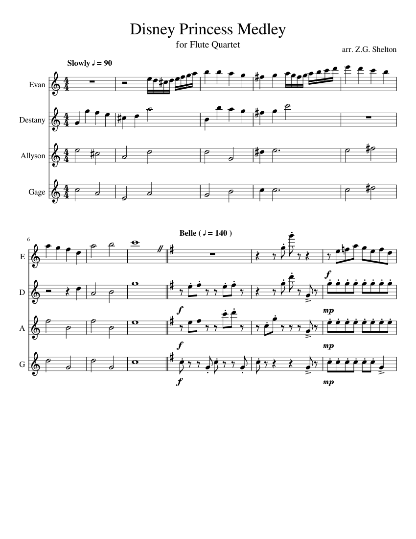 Disney Princess Medley Sheet music for Flute (Woodwind Quartet)