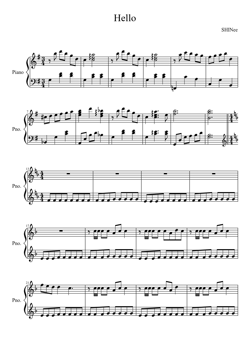 Hello Shinee Full Piano Sheet Music For Piano Solo Musescore Com