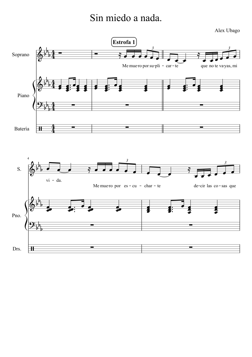 Sin Miedo A Nada Sheet music for Piano (Solo) | Musescore.com