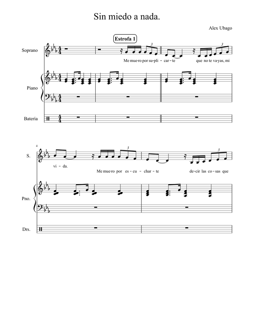 Sin Miedo A Nada Sheet music for Piano (Solo) | Musescore.com