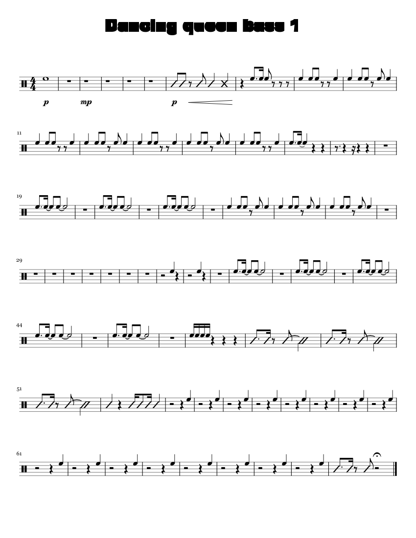 Dancing_queen_bass_1 Sheet music for Bass drum (Solo) | Musescore.com
