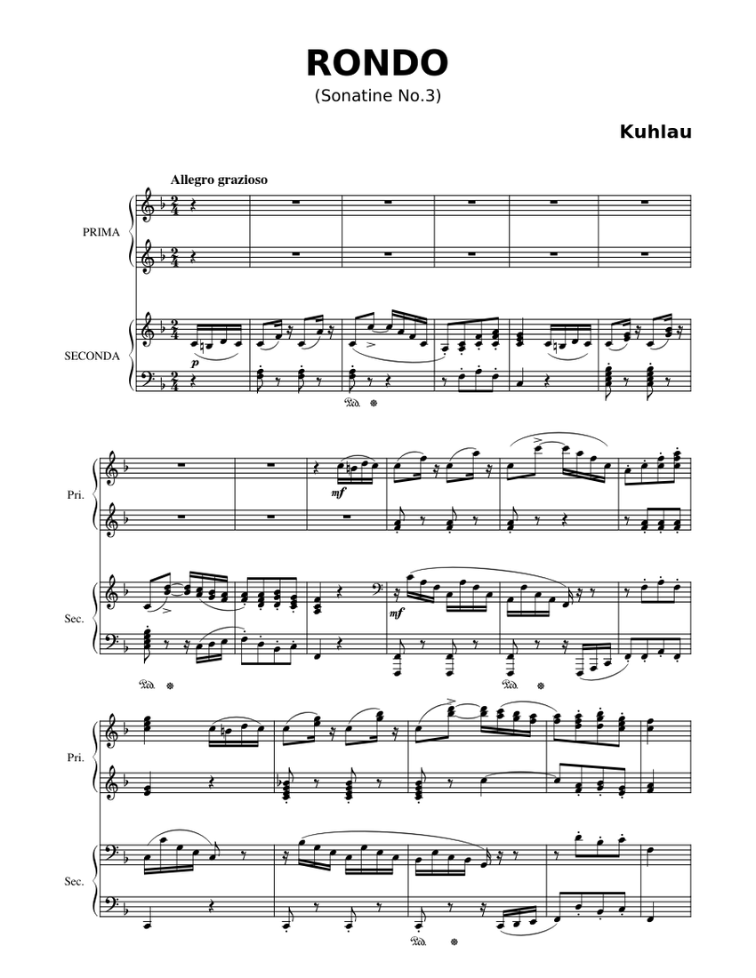 Kuhla Rondo RONDO (Sonatine No.3) – Friedrich Kuhlau Sheet music for Piano (Piano ...