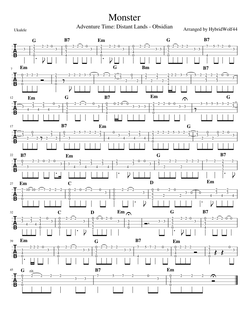 Monster - Adventure Time: Distant Lands Sheet music for Ukulele (Solo) |  Musescore.com