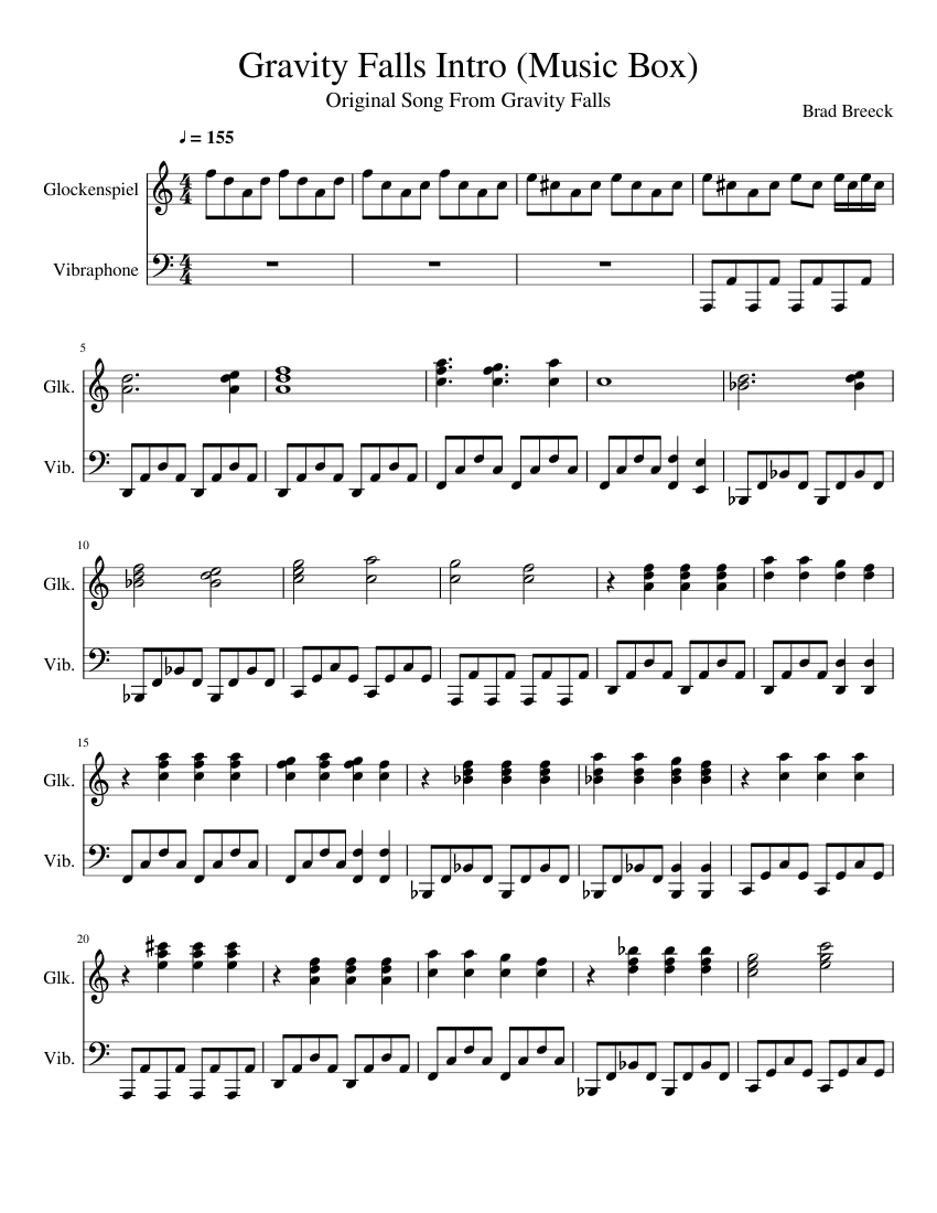 Gravity Falls - Gravity Falls Intro (Music Box) Sheet music for Vibraphone,  Glockenspiel (Percussion Duet) | Musescore.com