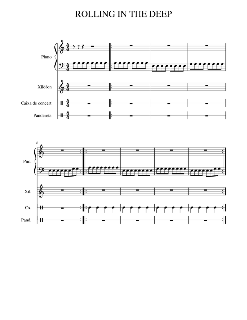 ROLLING_IN_THE_DEEP Sheet music for Piano, Tambourine, Snare drum