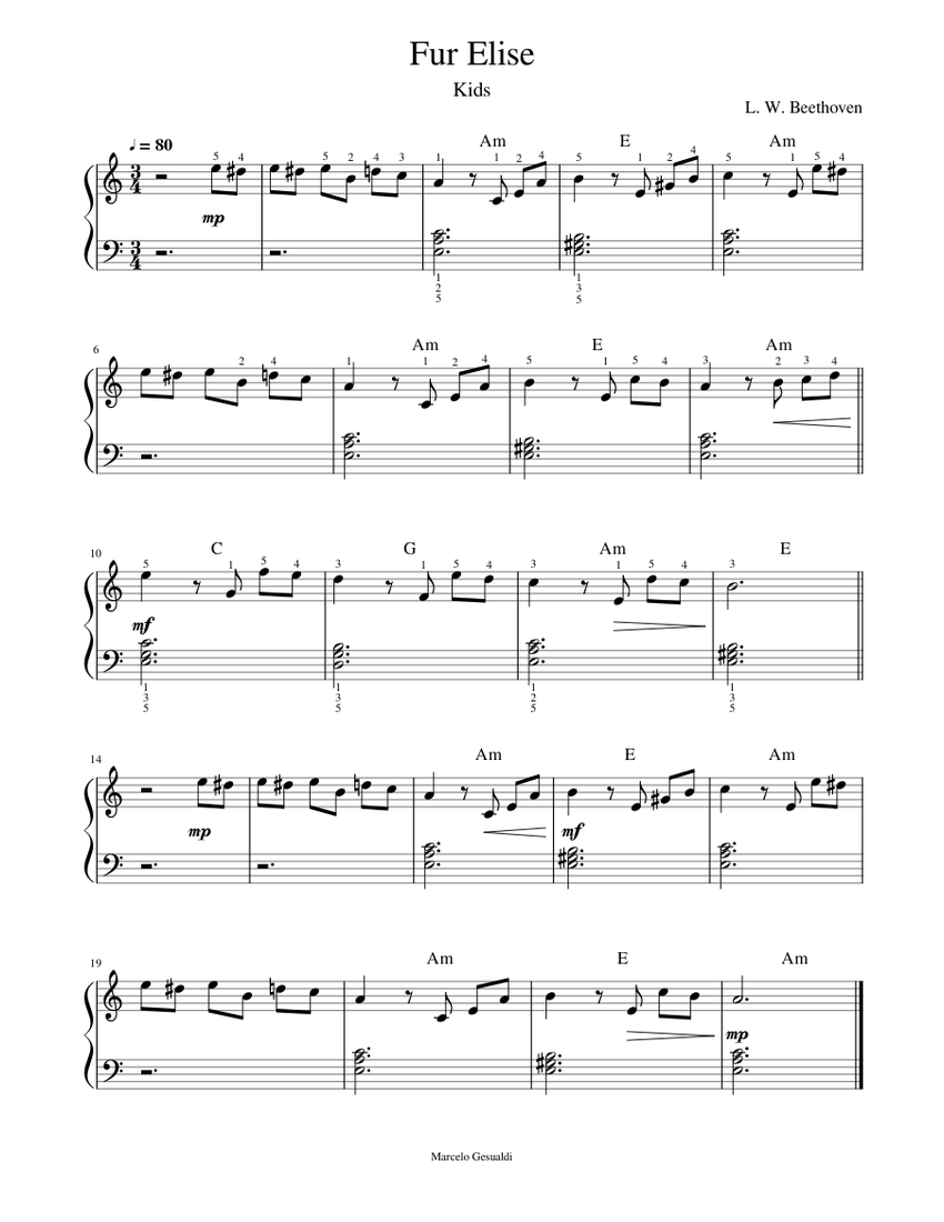 Fur Elise (easy piano) Sheet music for Piano (Solo) | Musescore.com