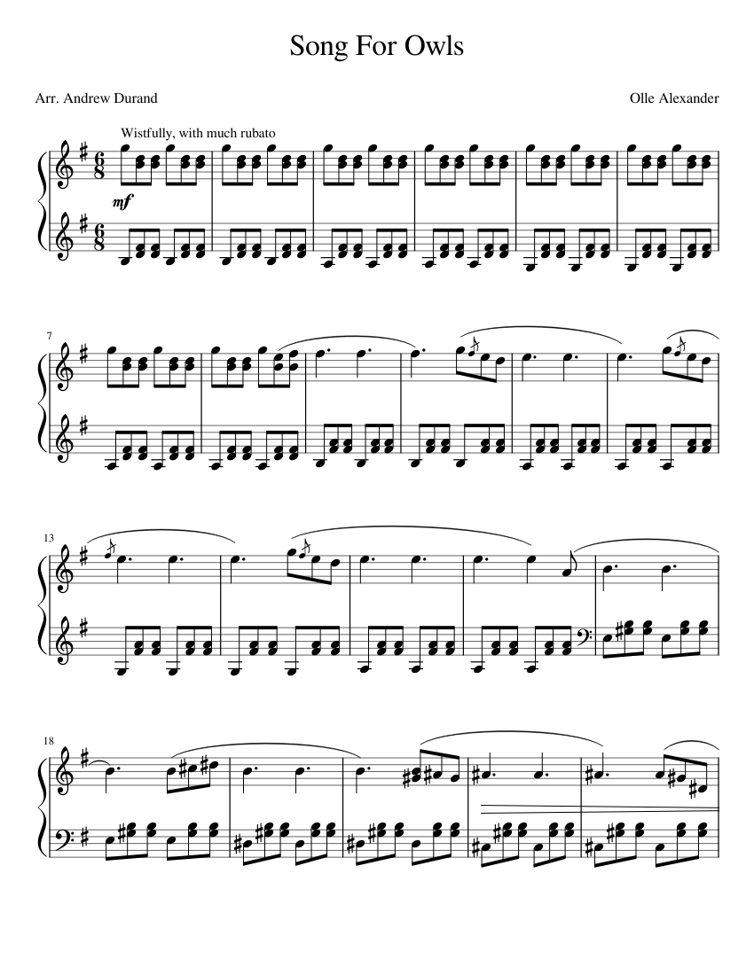 Song For Owls Sheet music for Piano (Solo) | Musescore.com