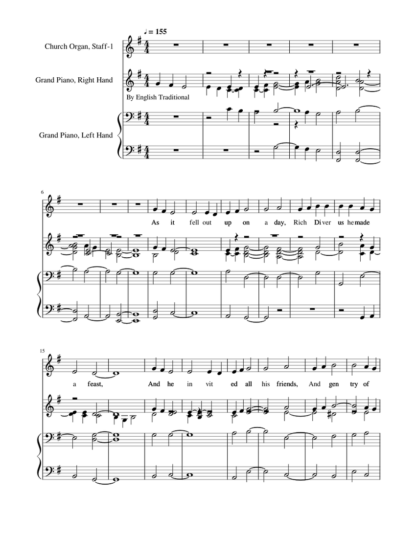 Dives and Lazarus Sheet music for Piano, Organ (Mixed Trio) | Musescore.com