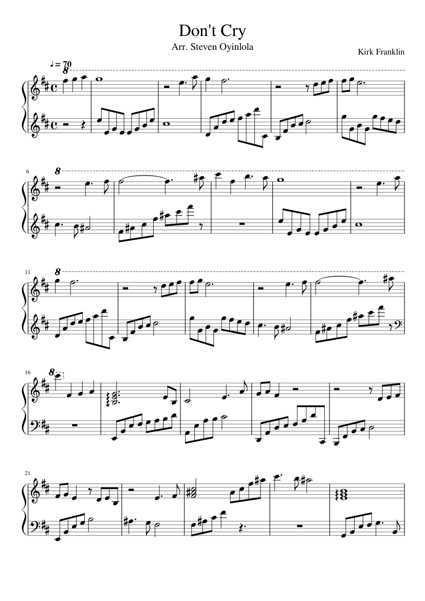 Dont Cry By Kirk Franklin 1 Sheet Music For Piano Solo Easy Dont cry by kirk franklin 1 sheet music for piano solo easy