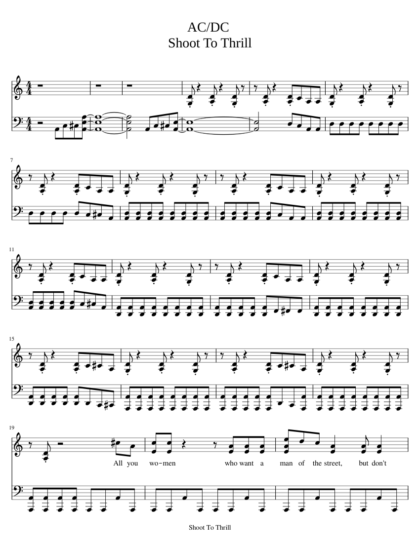 AC DC - Shoot To Thrill Sheet music for Piano (Solo) | Musescore.com