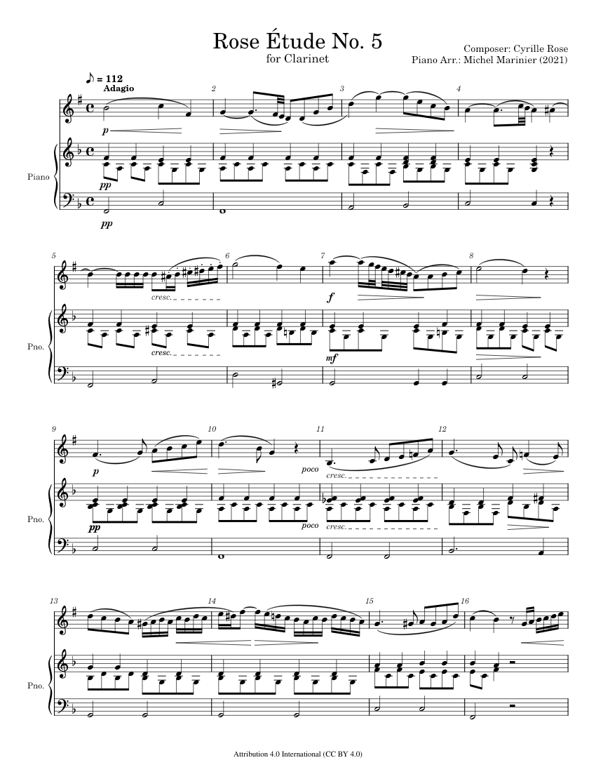 Rose Étude No. 5 for Bass Clarinet Rose Etude no. 5 for Clarinet with Piano Accompaniment Sheet ...