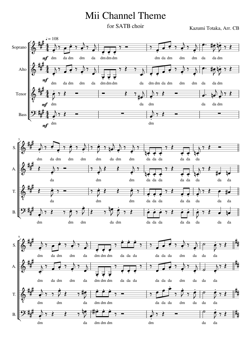 Mii Channel Theme (for SATB Choir) – Kazumi Totako Sheet Music for ...