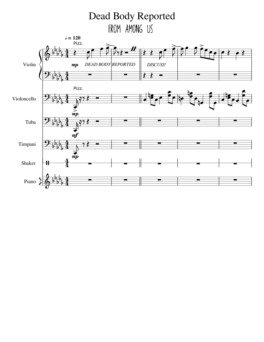 Dead Body Reported Among Us Sheet Music For Piano Violin Cello Tuba More Instruments Mixed Quintet Musescore Com See more 'among us' images on know your meme! sheet music for piano violin cello
