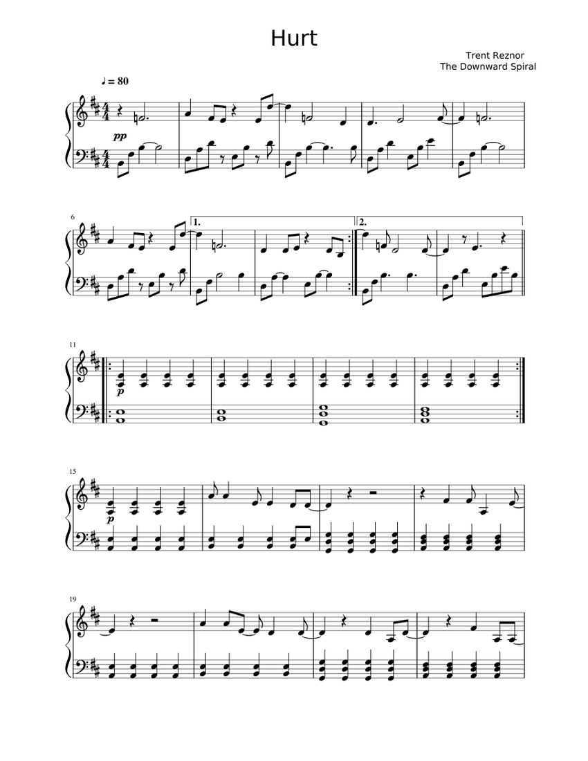Hurt (NIN) Sheet music for Piano (Solo) | Musescore.com
