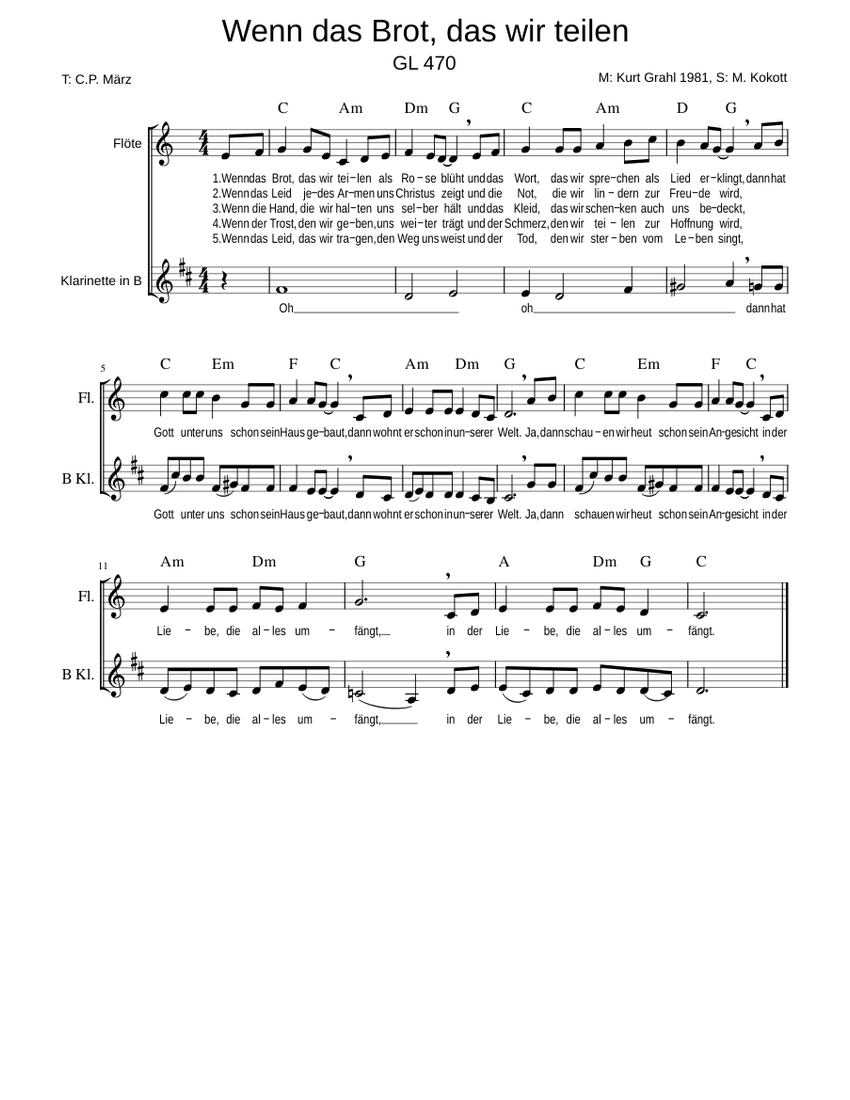 Wenn_das_Brot_das_wir_teilen_AltoinB Sheet music for Flute, in bflat (Woodwind Duet