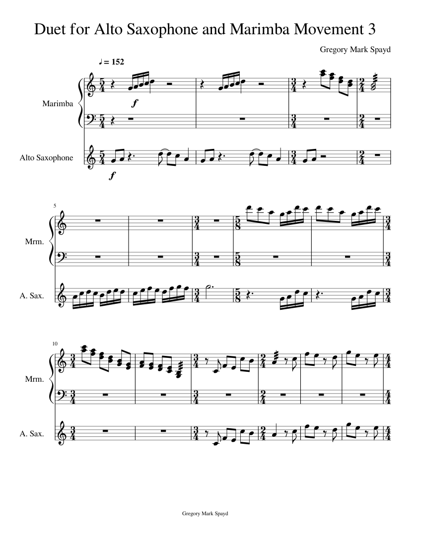 Duet for Alto Saxophone and Marimba Movement 3 楽譜 アルトサックス