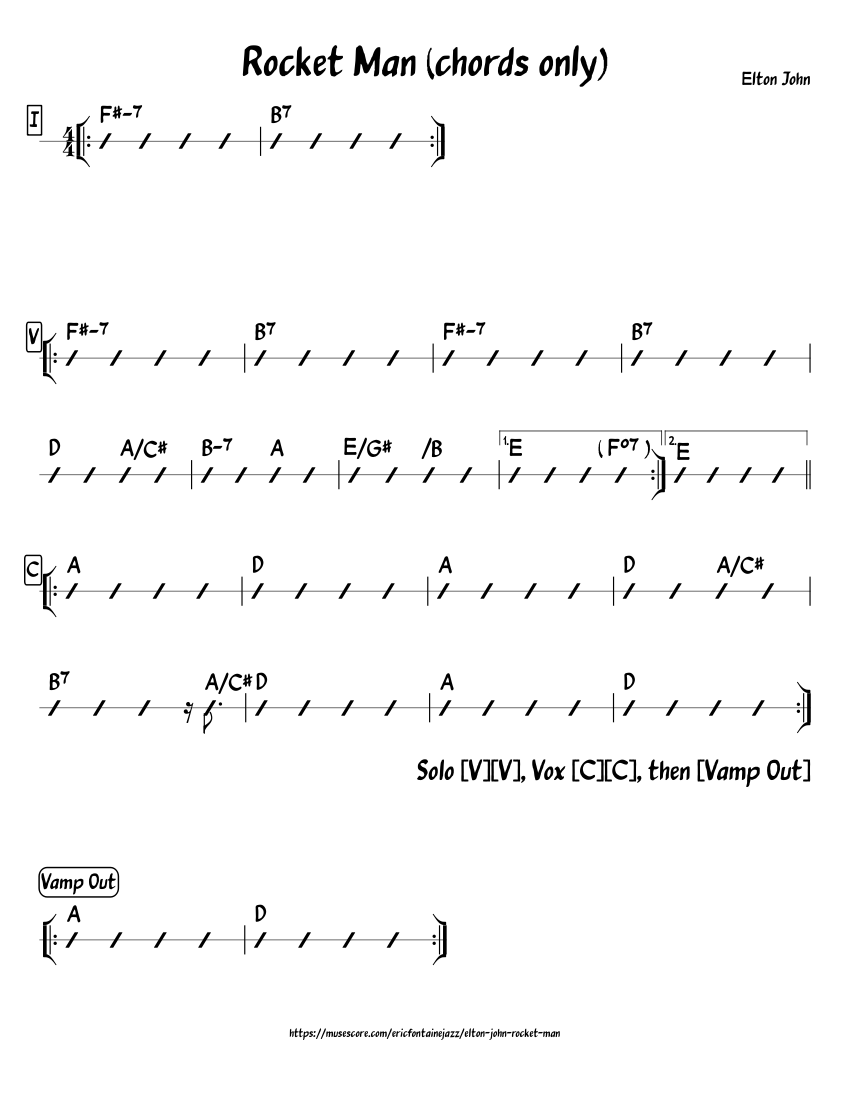 Rocket Man (chords only) Sheet music for Drum group (Solo) | Musescore.com