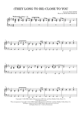 (They Long to Be) Close to You - Solo Piano Sheet Music (PDF)