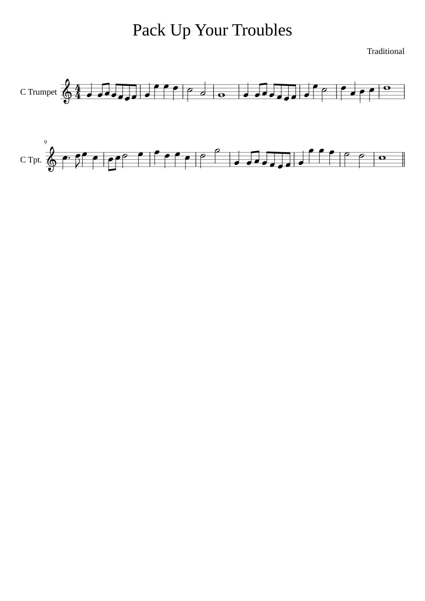 Pack Up Your Troubles Sheet music for Trumpet other (Solo) | Musescore.com