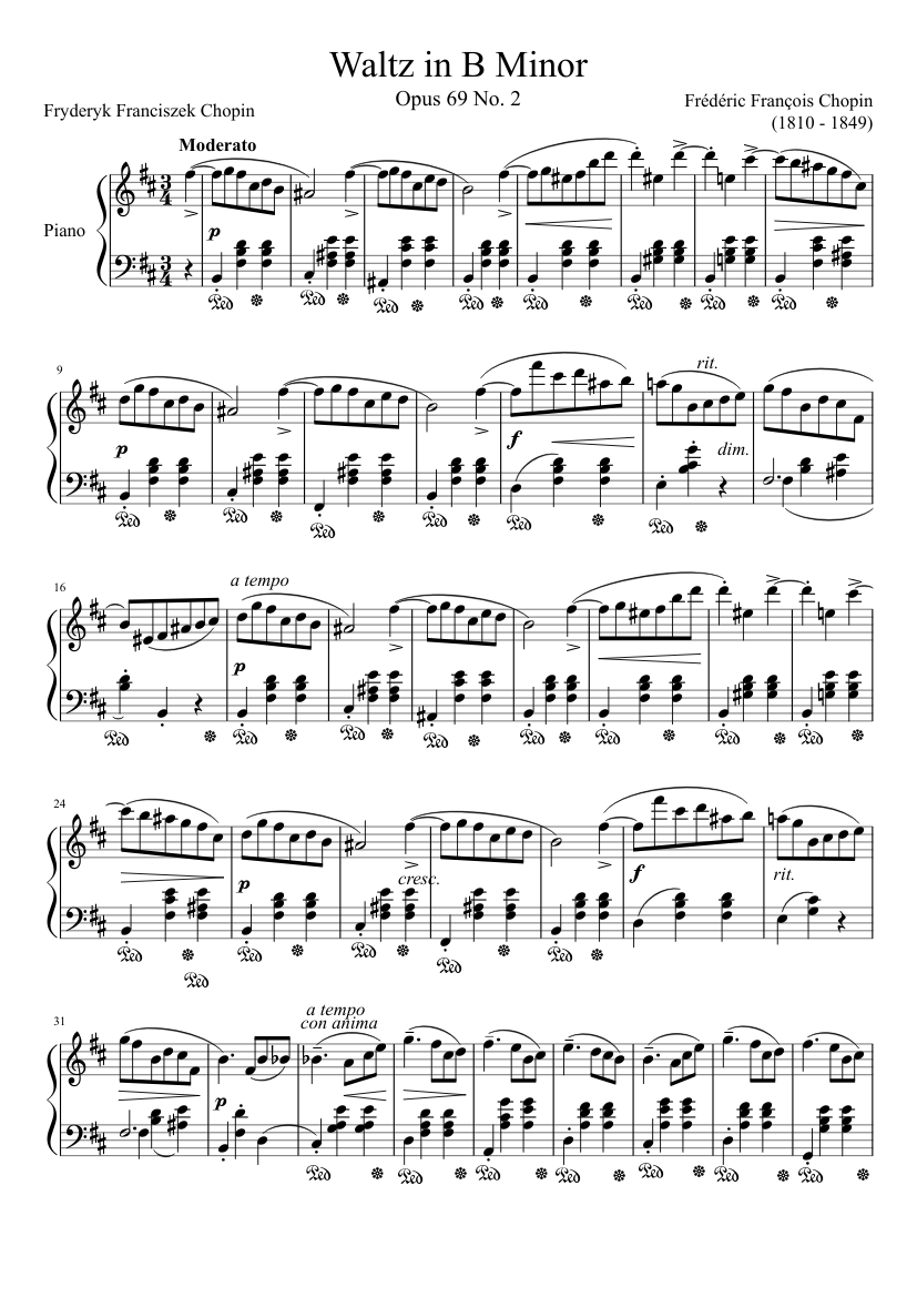Waltz Opus 69 No. 2 in B Minor Sheet music for Piano (Solo) | Musescore.com