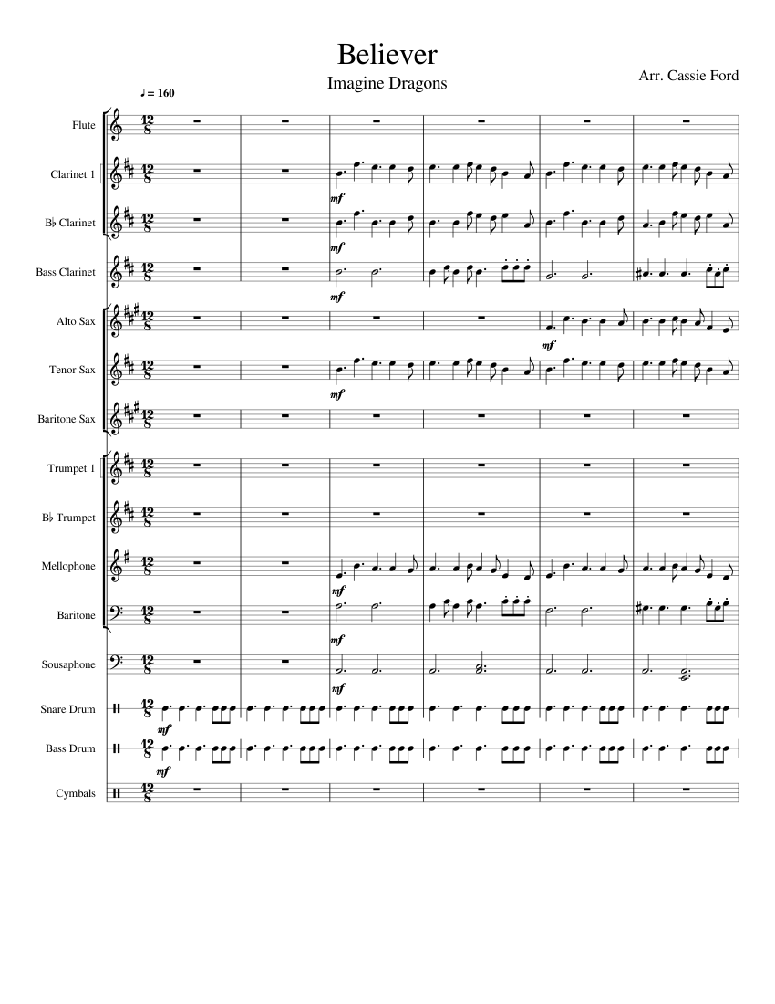 Believer Sheet music for Mellophone, Flute, Clarinet in b-flat ...