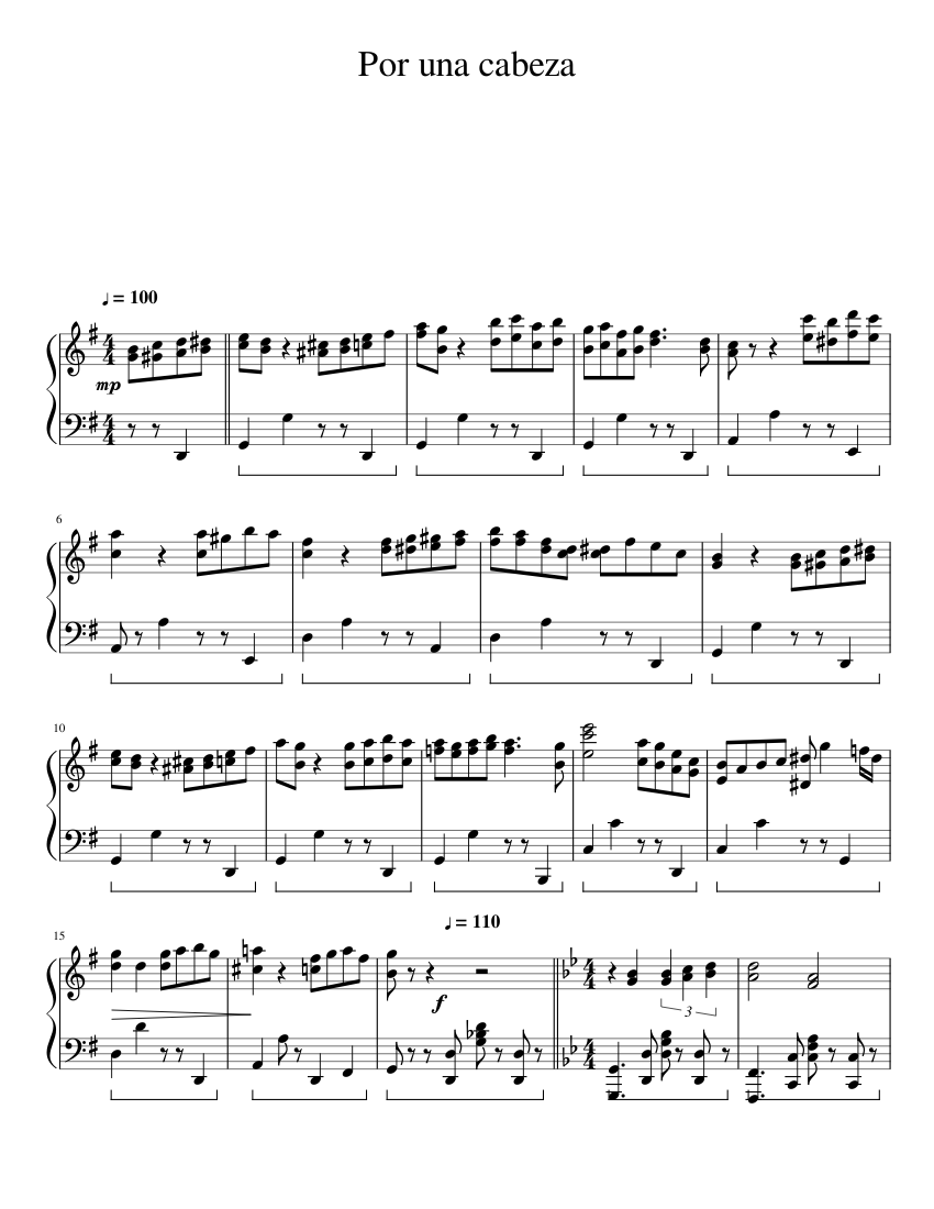 Por Una Cabeza Sheet Music For Piano Solo Musescore Com
