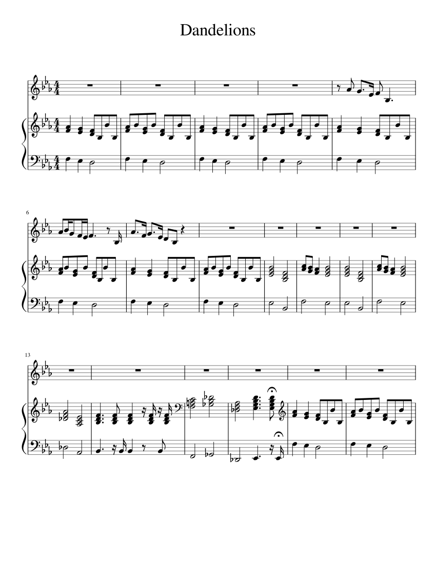 Dandelions WIP Sheet music for Piano, Vocals (PianoVoice)