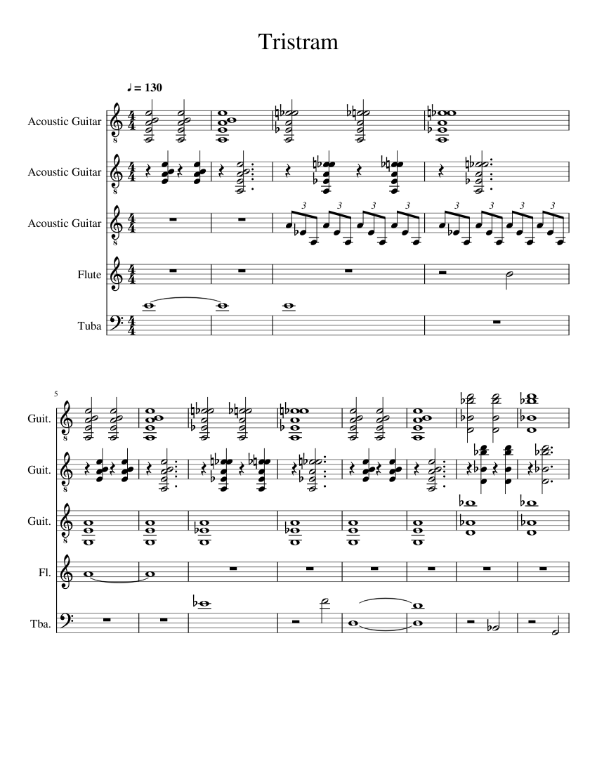 Tristram Sheet music for Tuba, Flute, Guitar (Mixed Quintet) | Musescore.com