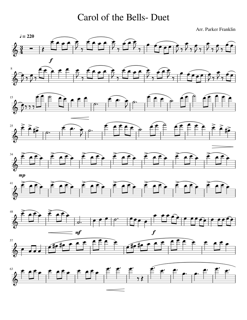 Carol of the Bells (Alto) Sheet Music for Saxophone alto (Solo ...