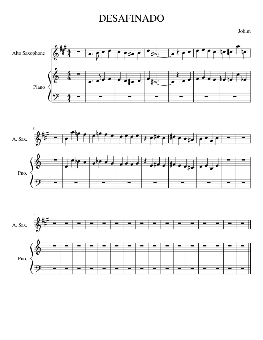 Desafinado Sheet Music For Piano Saxophone Alto Solo Musescore Com