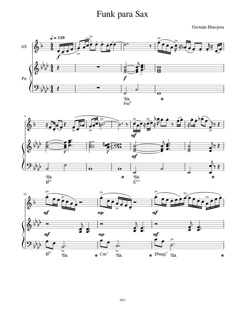Funk para Sax Sheet music for Piano, Saxophone alto (Piano Duo ...