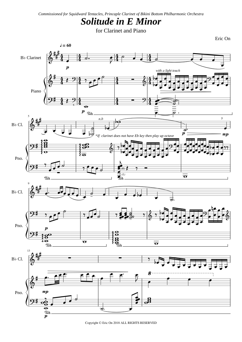 Solitude in E Minor Sheet music for Piano, Clarinet in b-flat (Solo ...