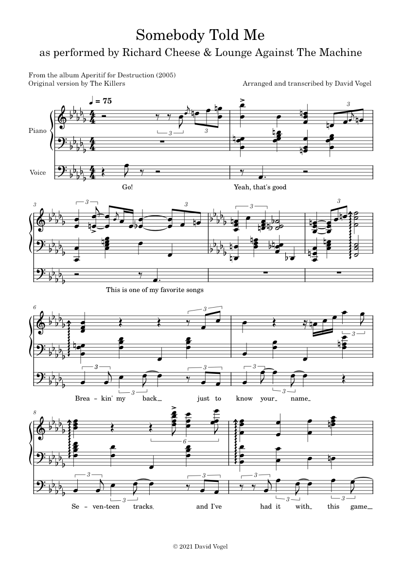 Somebody Told Me - Richard Cheese Sheet music for Piano, Vocals (Piano ...