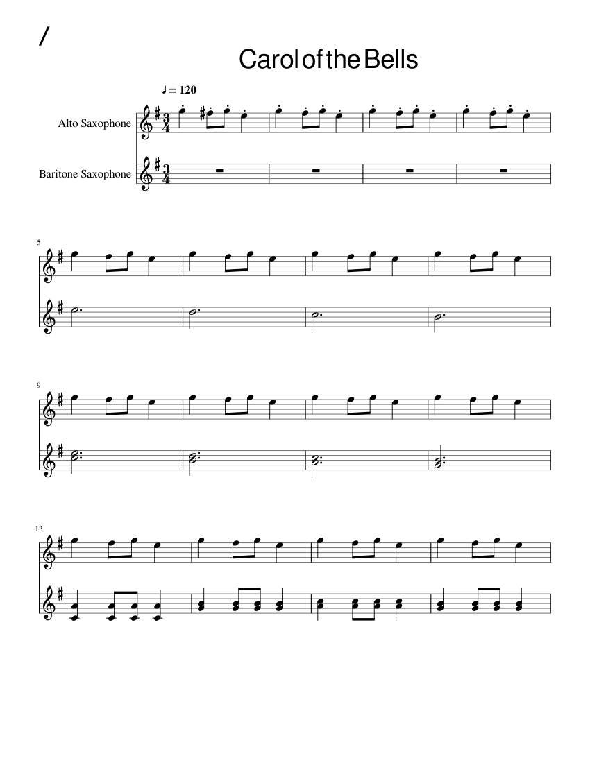 Carol of the bells Sheet music for Saxophone alto, Saxophone baritone ...