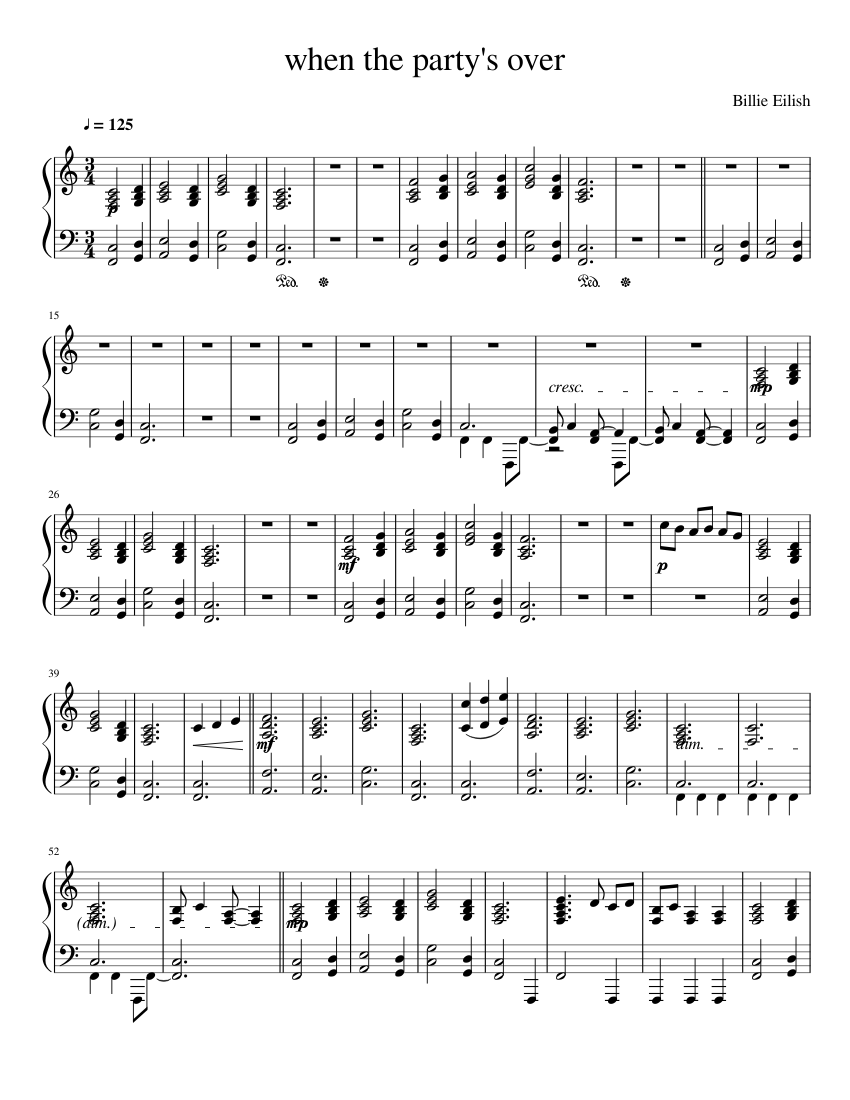 When The Party's Over ~ Billie Eilish (Accompaniment) Sheet music for Piano  (Solo) | Musescore.com